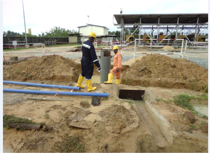 Ground bed drilling site with installed conductor casing & mud pits